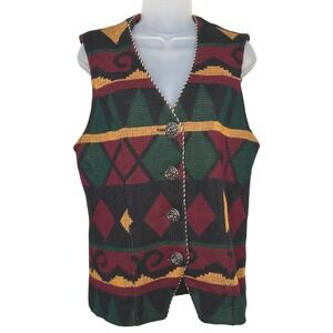 Matthew & David for B L Women's Sz 8 Petite Knit Button Vest Boho '80s Vintage